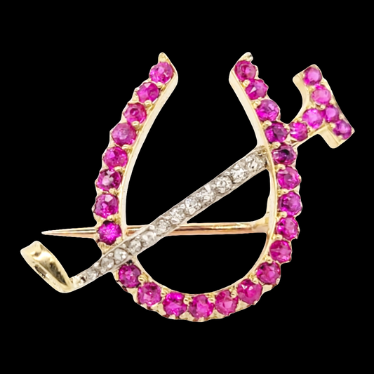 Antique Ruby and diamond horse shoe and crop brooch
SKU: 6454