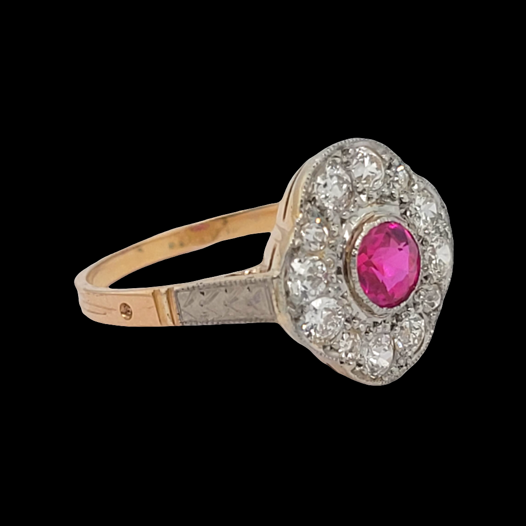 Antique Ruby and diamond quatrofoil ring sku 6147