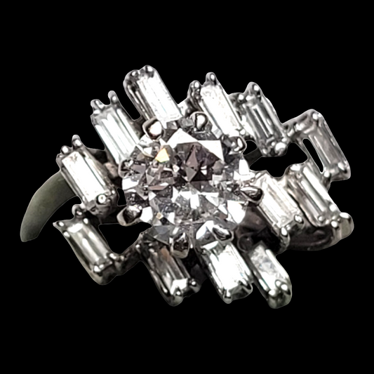 Cool 1960's diamond and baguette diamond engagement ring
SKU: 6498