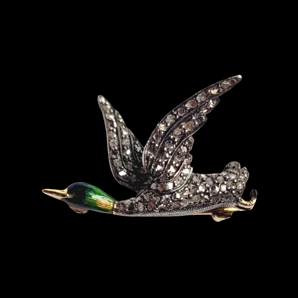 Antique enamel and diamond duck brooch sku 5769