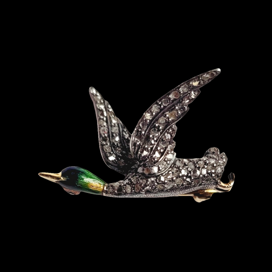 Antique enamel and diamond duck brooch sku 5769