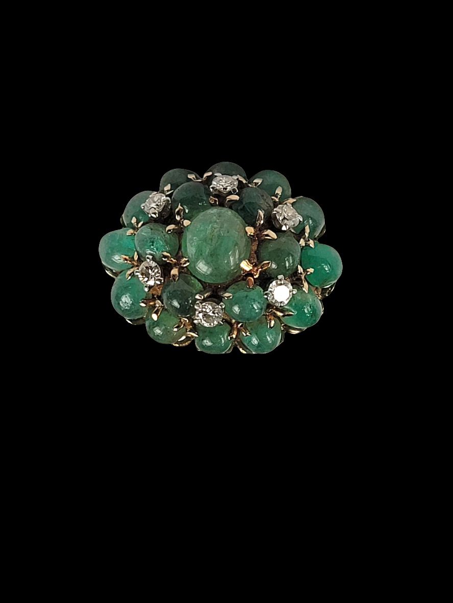 Vintage bombe cabochon emerald and diamond dress ring sku 8426