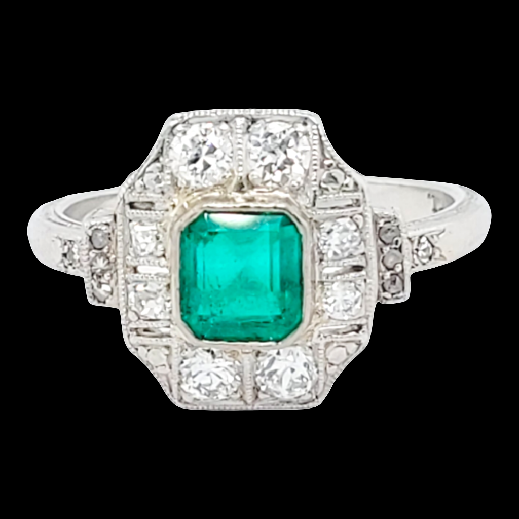 Art deco emerald and diamond entertainment ring
SKU: 6576