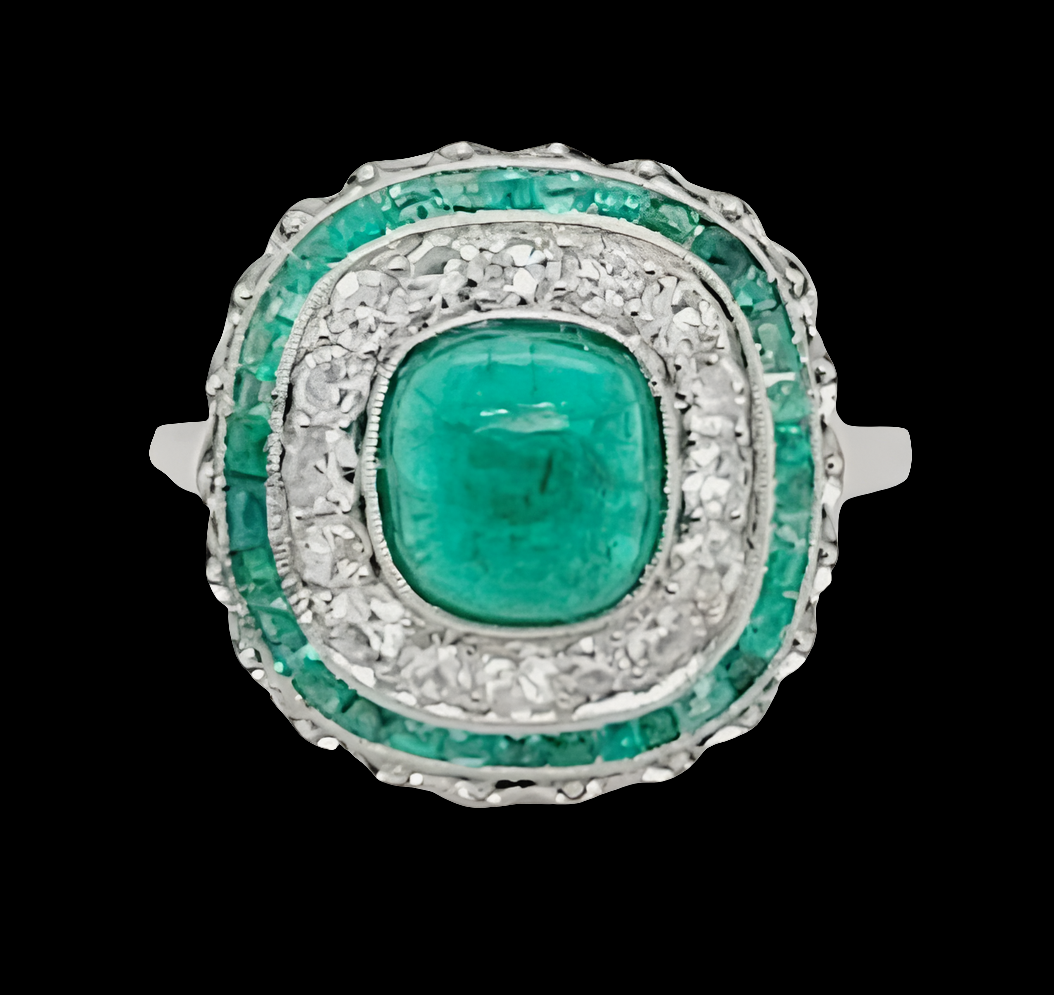 Art deco cabochon emerald and diamond target ring
SKU: 5602