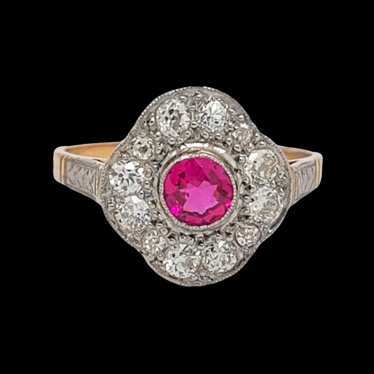 Antique Ruby and diamond quatrofoil ring sku 6147