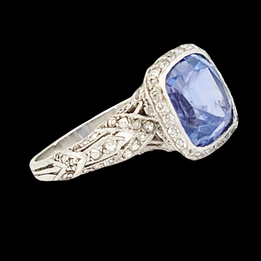 Gem Cornflower Ceylon sapphire and diamond antique engagement ring
SKU: 7096