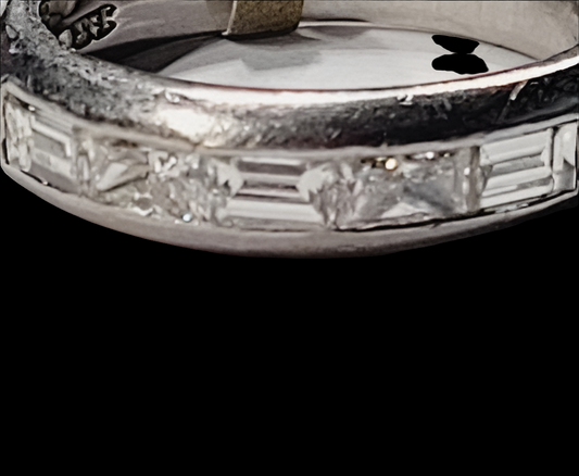 Unusual landscape baguette and baguette princess cut half hoop ring In platinum
SKU: 5194