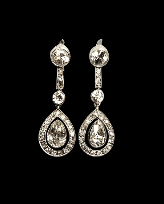 Art deco old cut pear shaped diamond drop earrings
SKU: 7585
