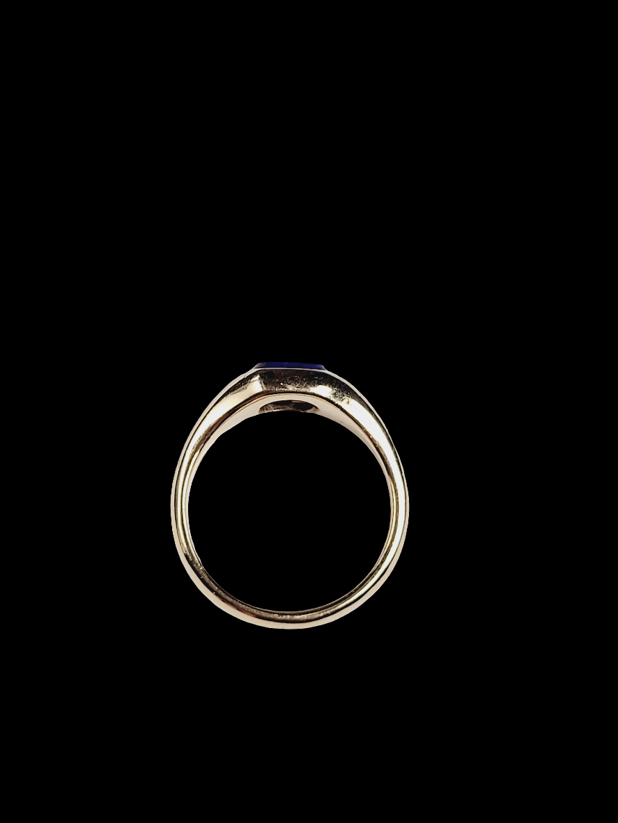 Small cushion shaped bright blue lapis lazuli 9ct gold signet ring sku 8451
