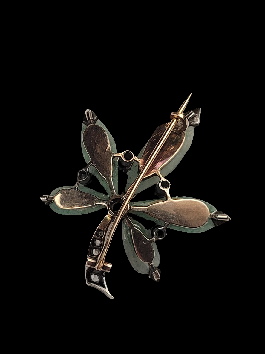 Antique horse chestnut diamond and agate leaf brooch sku 8424