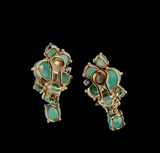 Vintage cabochon emerald and diamond drop earrings sku 8420