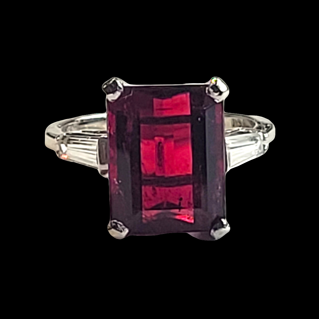 Rubellite and tapering baguette diamond ring sku 5746