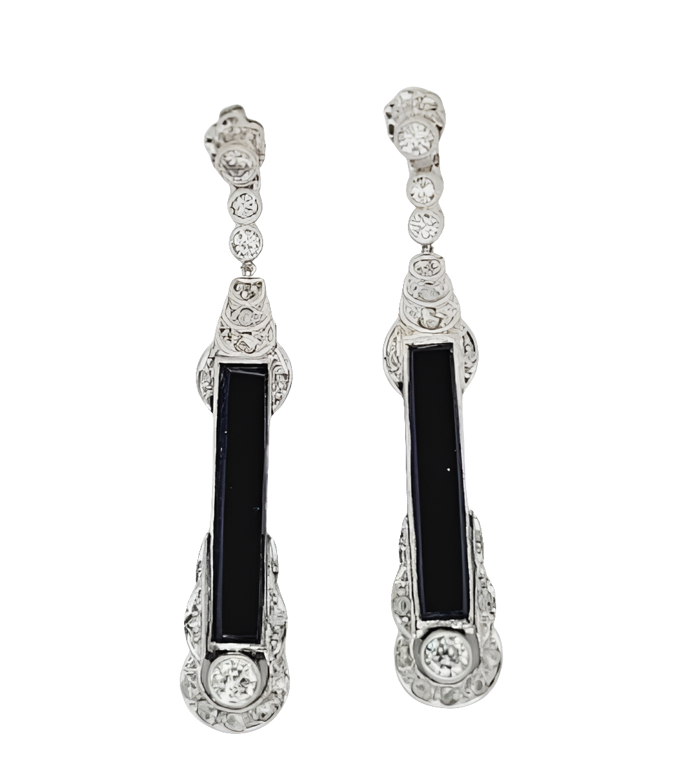 Art deco 1920's onyx and diamond drop earrings
SKU: 7877