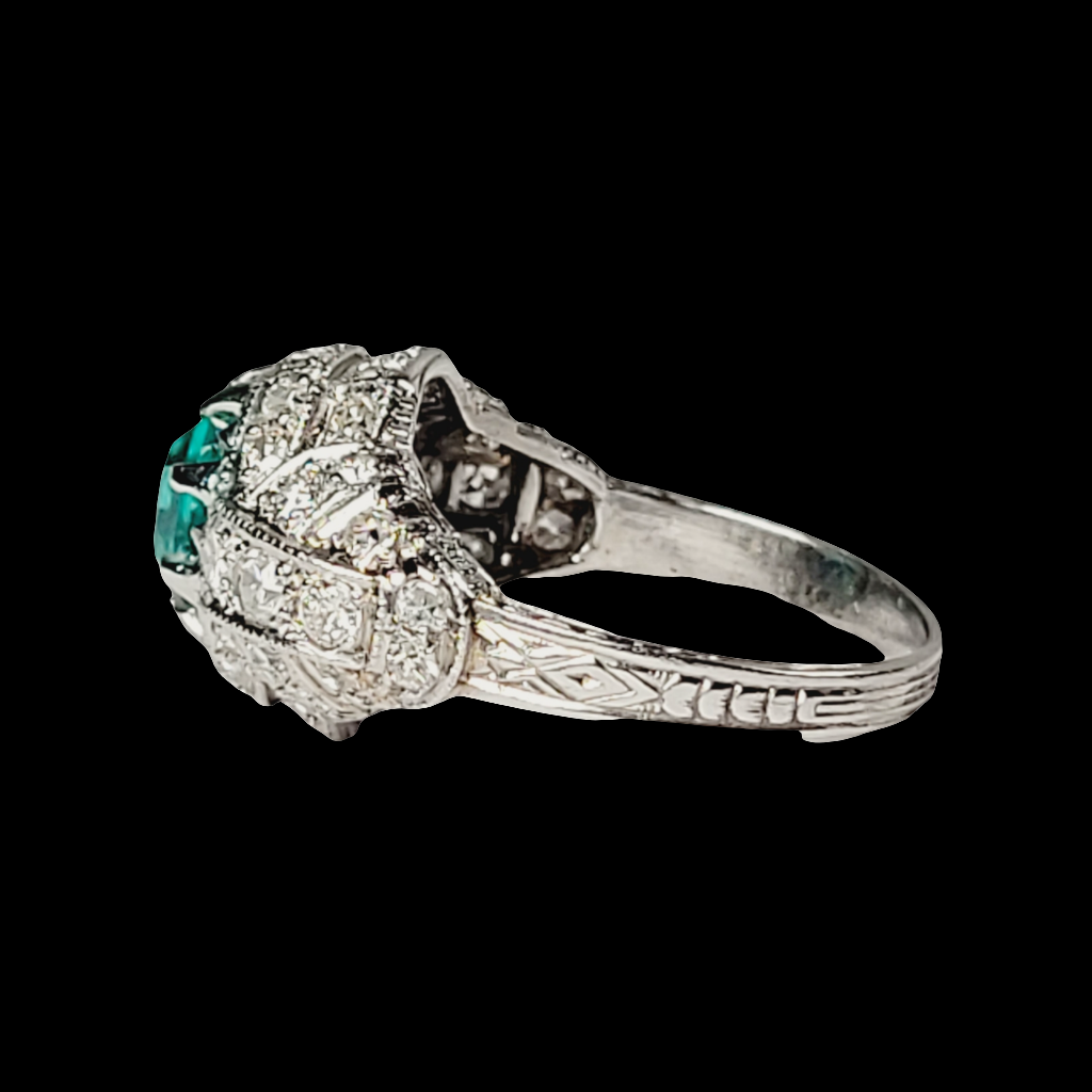 Art deco Colombian emerald and diamond ring sku 5725