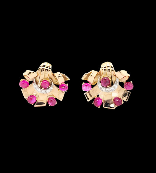 French 1940's cabochon ruby and diamond earrings
SKU: 7381