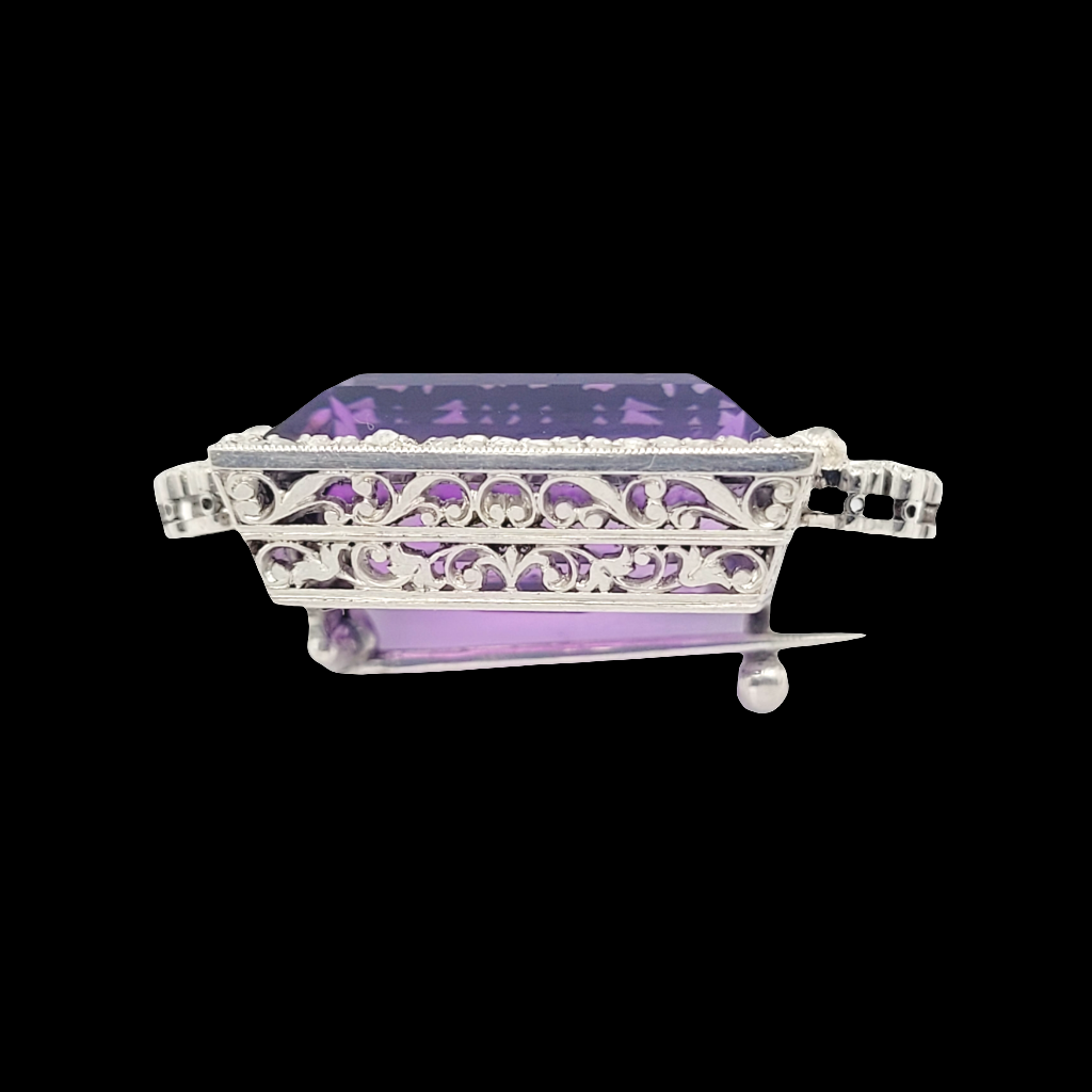 Fine amethyst and diamond belle epoque brooch