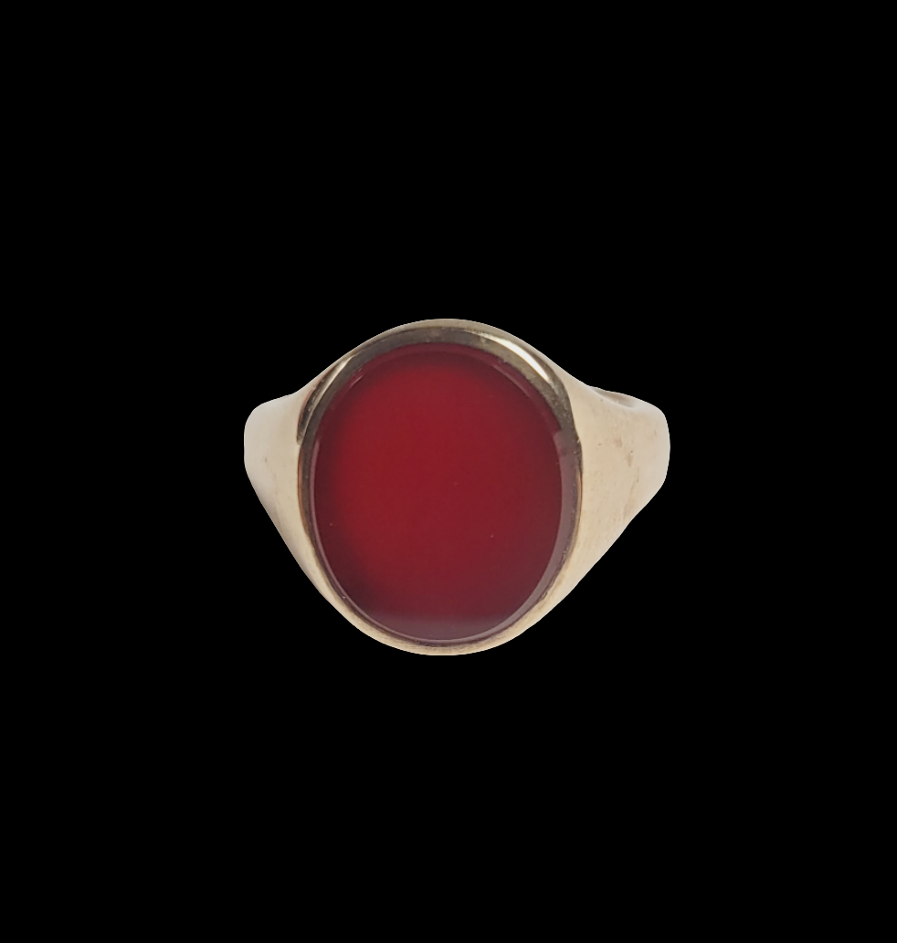 Oval red Cornelian agate 9ct gold signet ring sku 8454