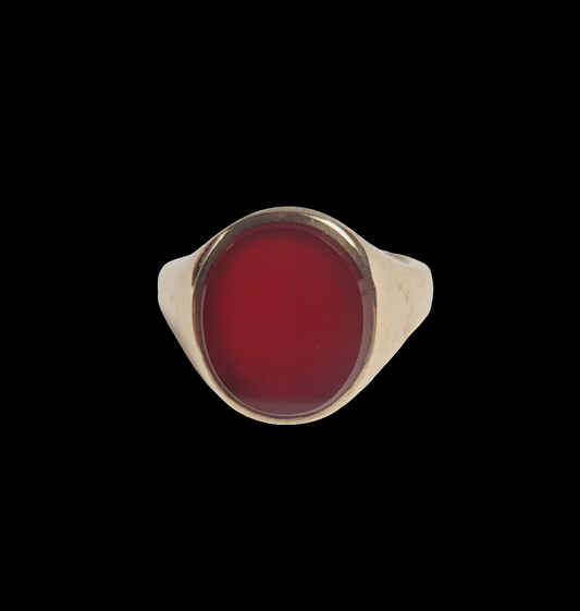 Oval red Cornelian agate 9ct gold signet ring sku 8454