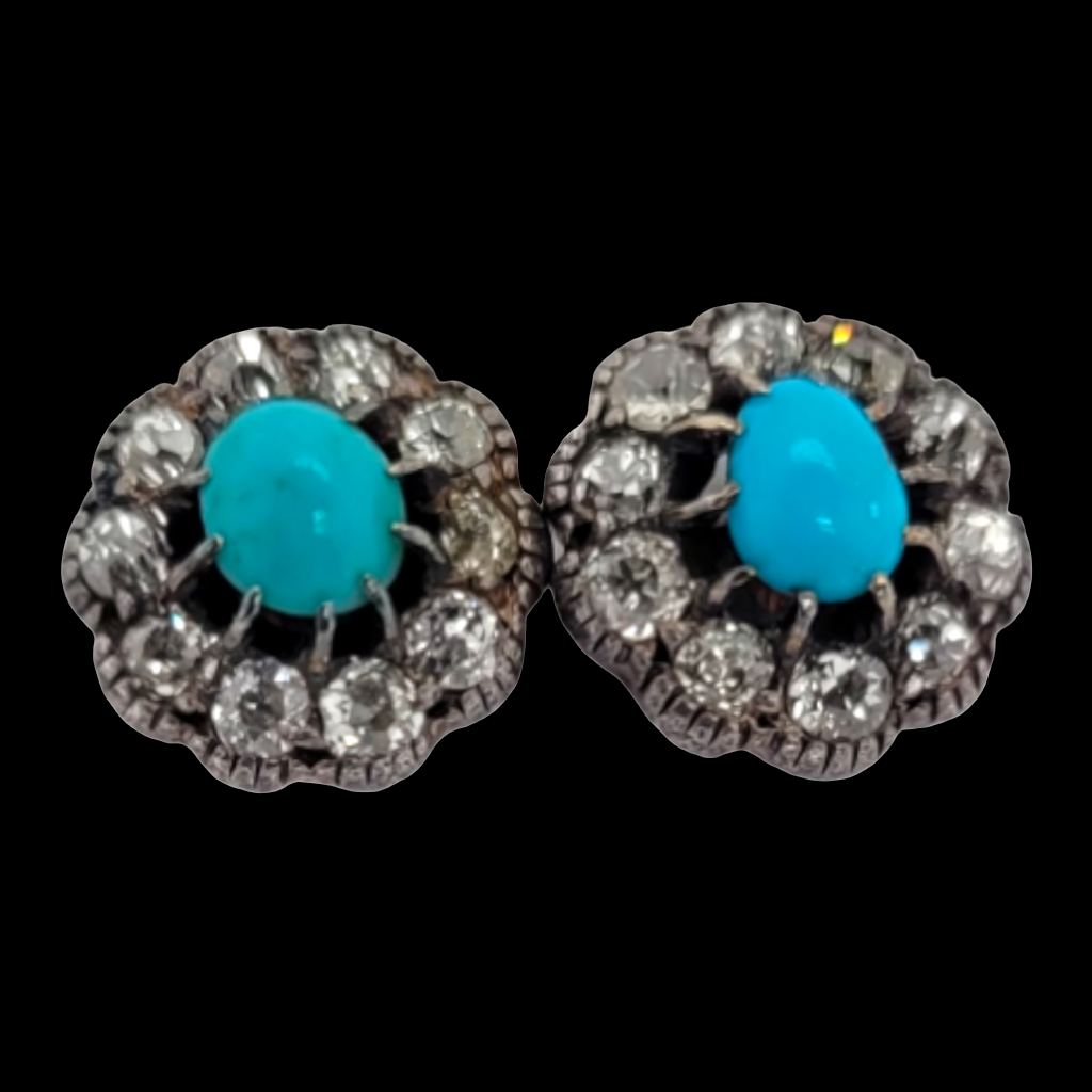 Pair of antique turquoise and diamond earrings
SKU: 6433