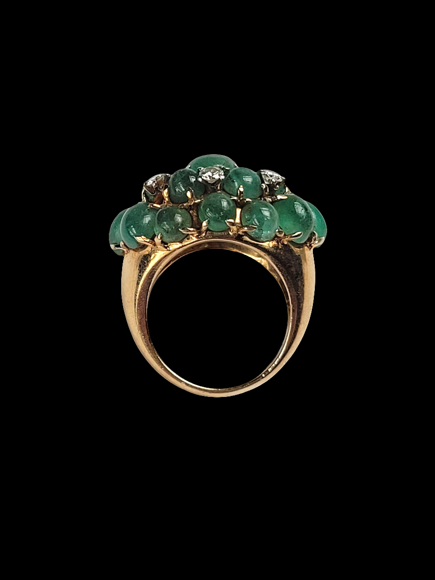 Vintage bombe cabochon emerald and diamond dress ring sku 8426