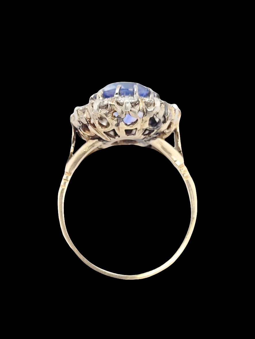 Antique 4.5ct Cornflower blue Ceylon sapphire cluster engagement ring
SKU: 7121
