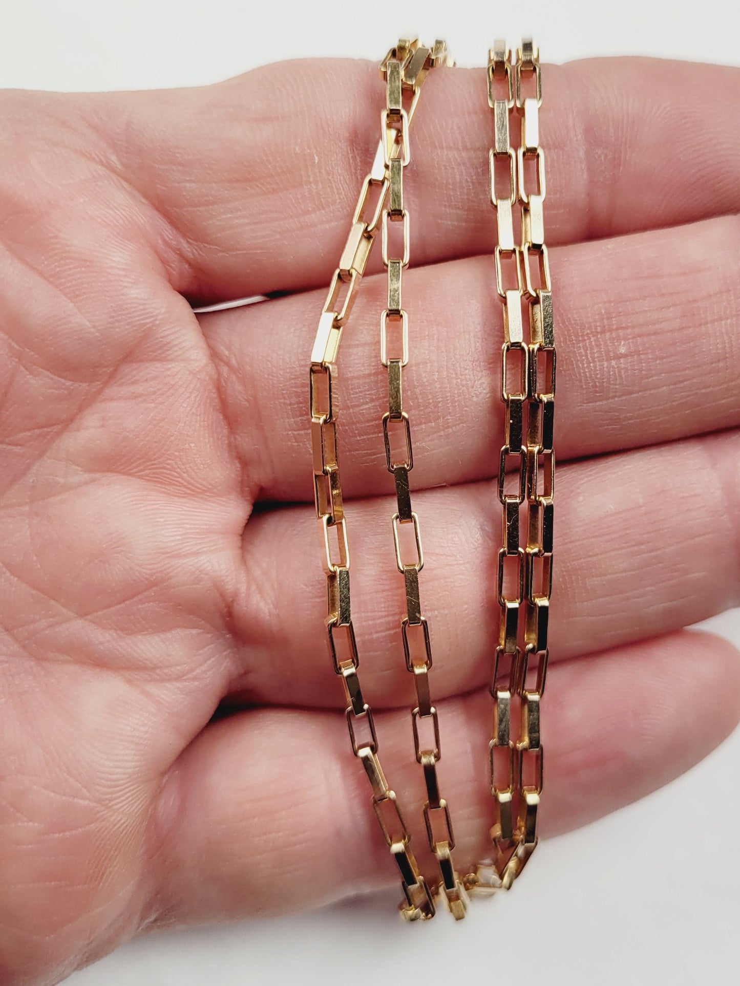 Bright oblong linked long 9ct gold trace linked chain sku 8891