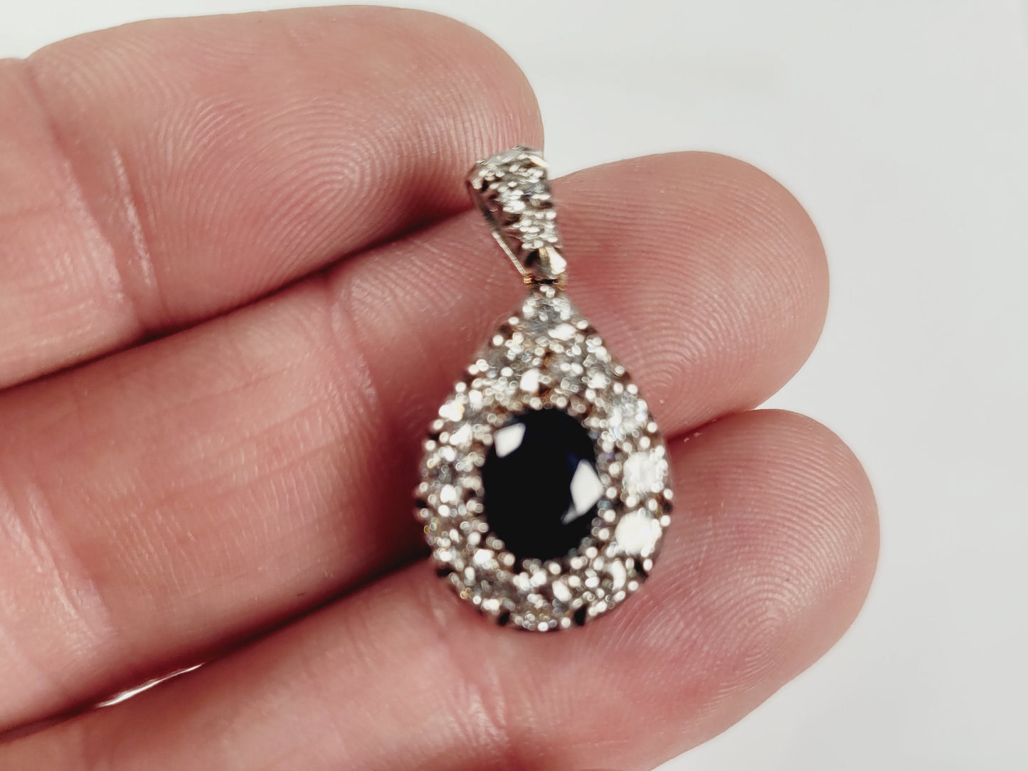 Sapphire and diamond cluster pendant sku 8909