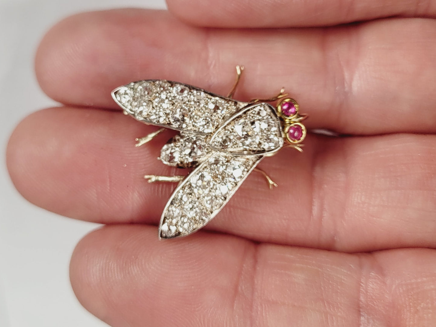 Antique old mine cut diamond fly brooch sku 8913