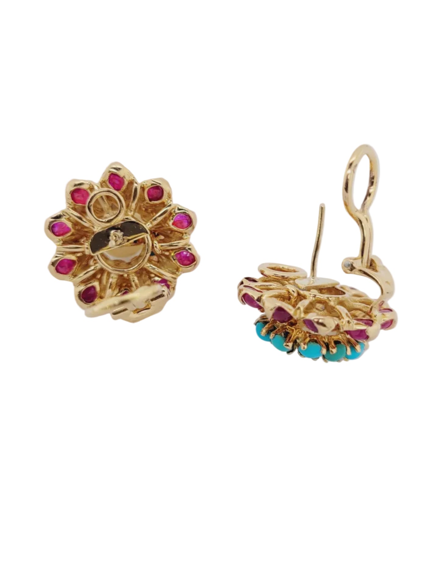Vintage Turquoise, ruby and pearl earrings sku 9014