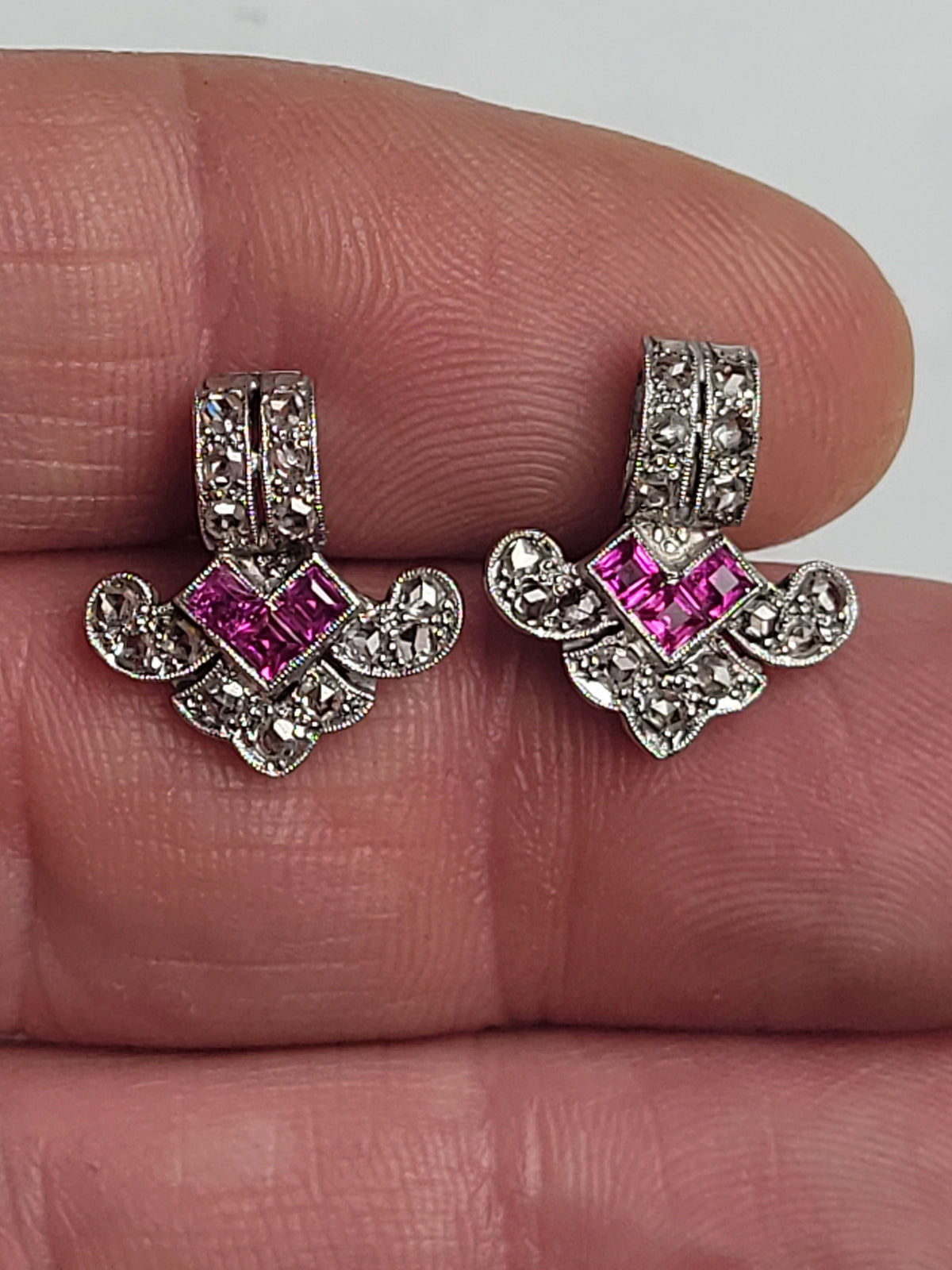 Art deco ruby and diamond geometric stud earrings sku 9189