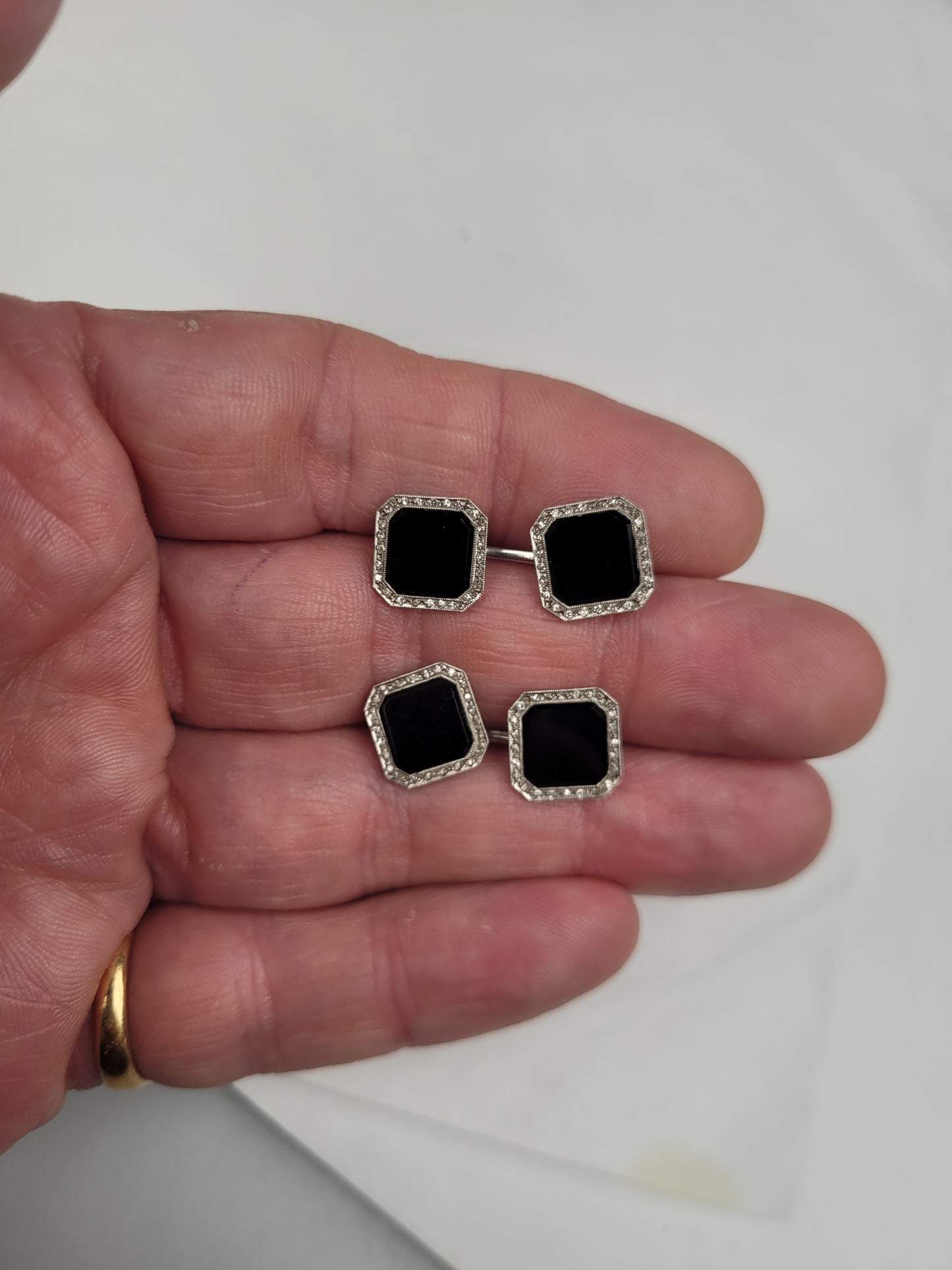 Art deco onyx and diamond 1920's cufflinks sku 90