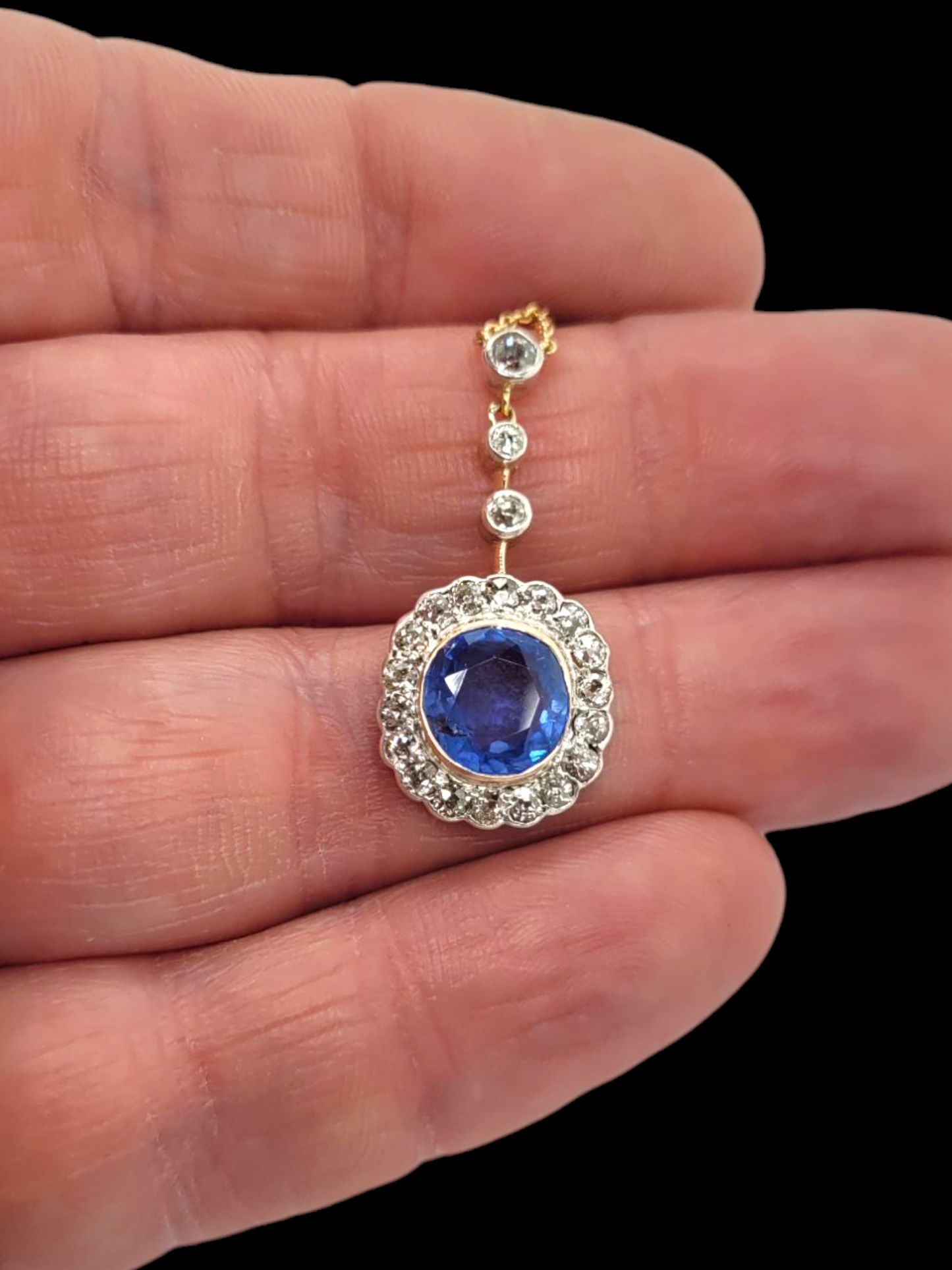 Antique Ceylon cornflower blue sapphire and diamond pendant
SKU: 7953