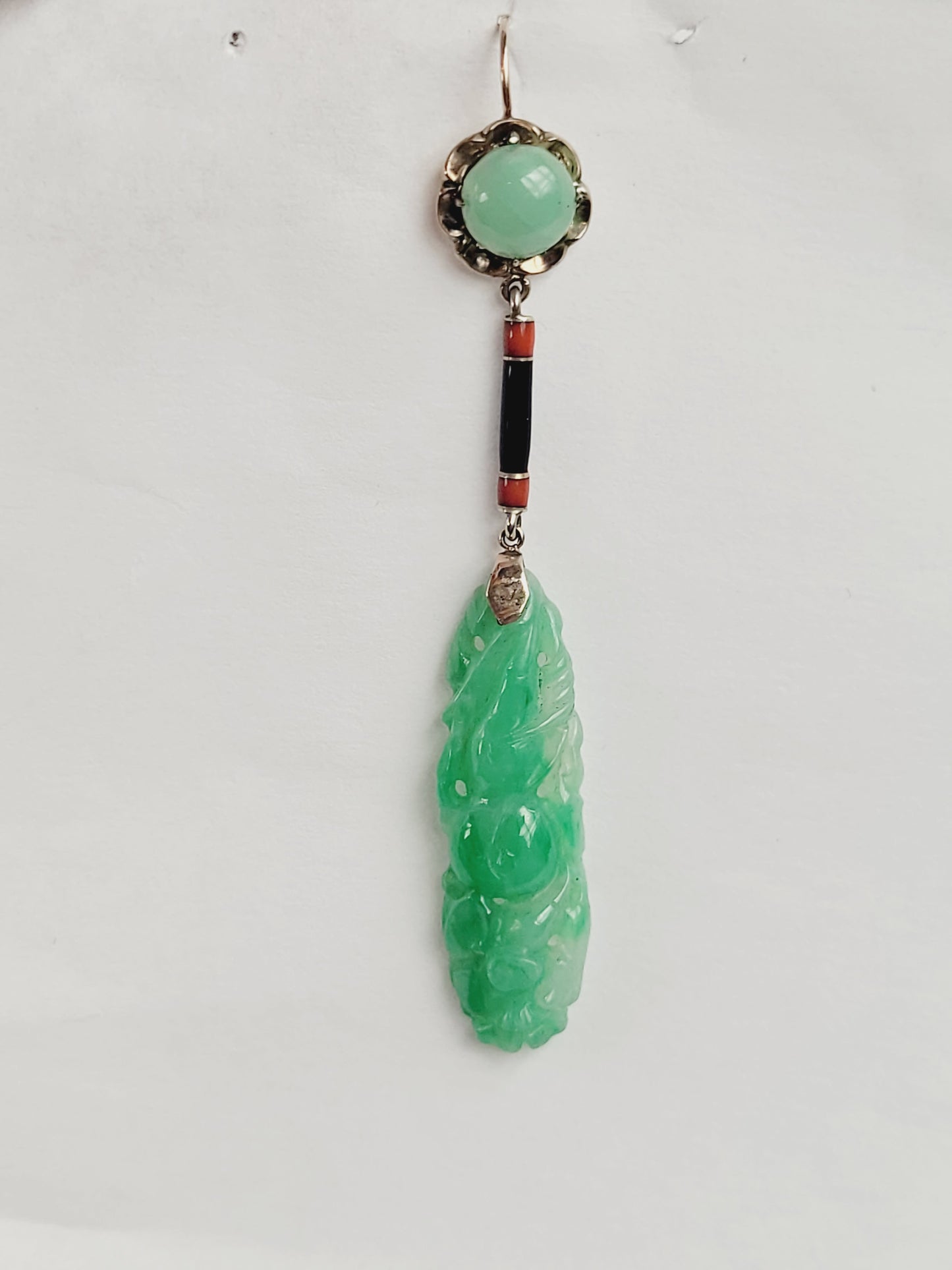 Pair of 1920's Art deco jade with orange and black enamel sku 9181