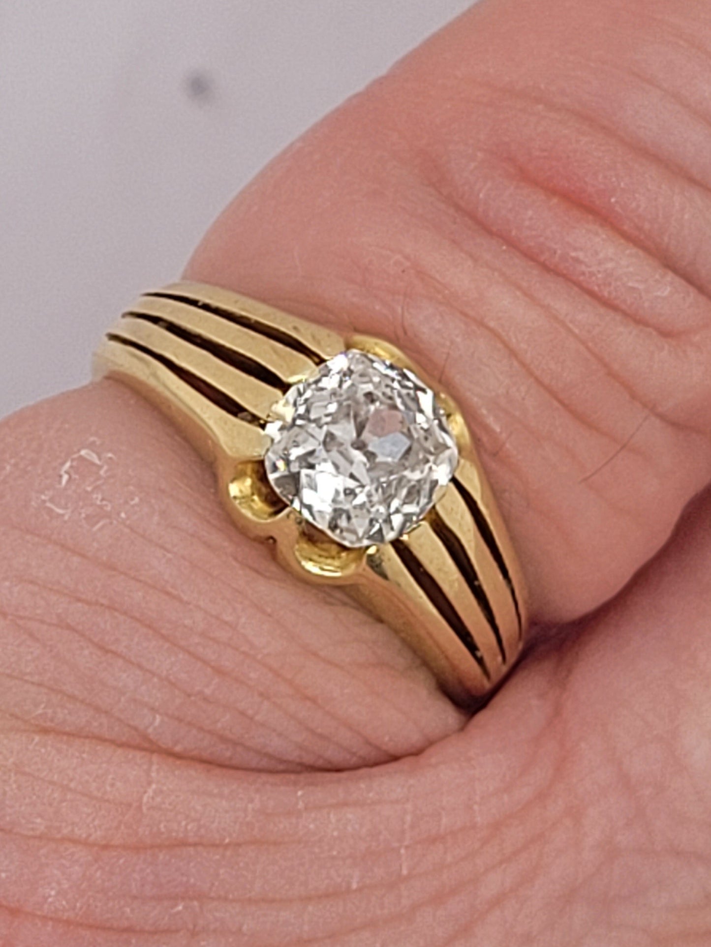 Antique old mine cut diamond gypsy ring sku 9147