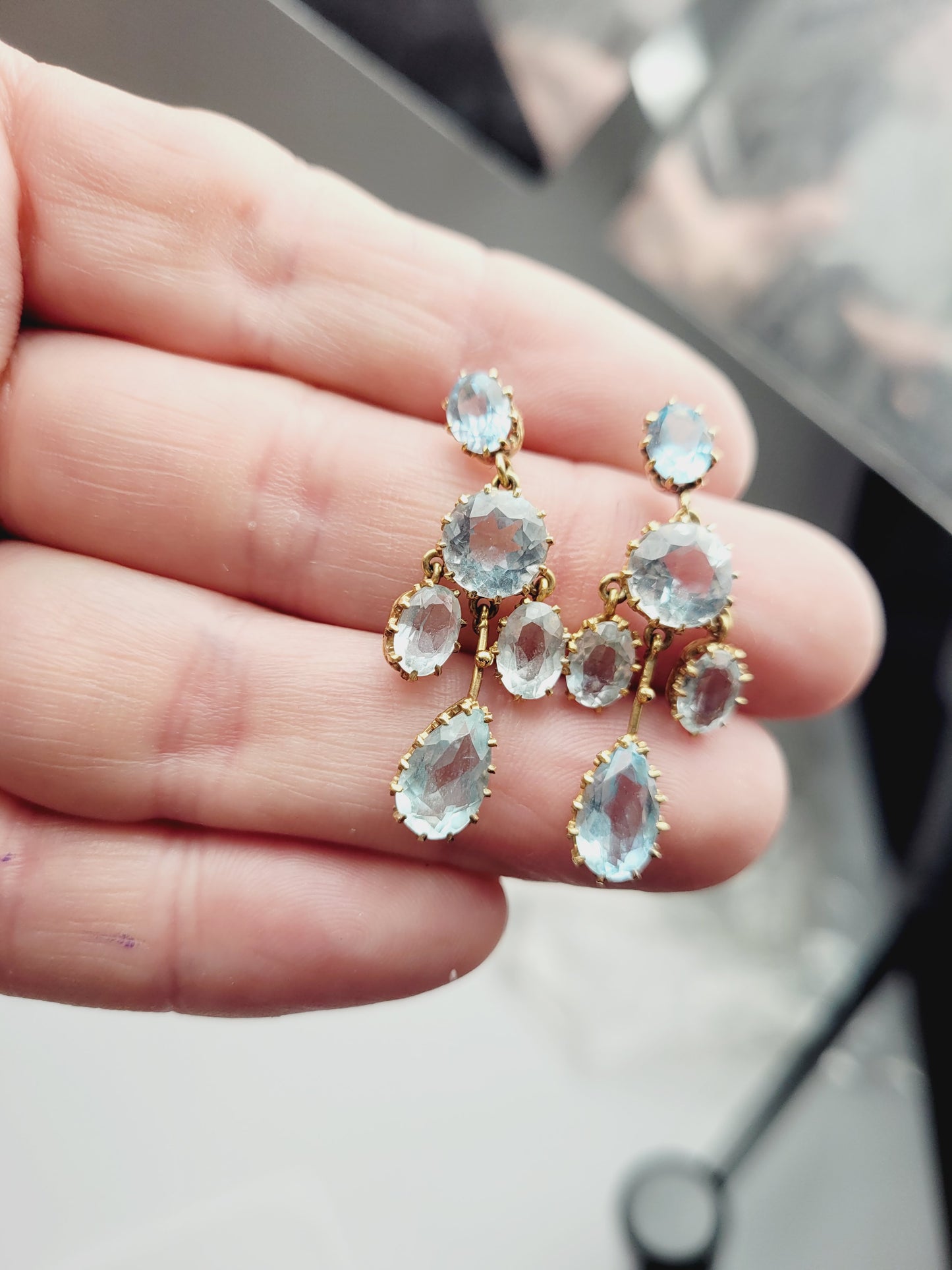Antique aquamarine girandole drop earrings sku 8423