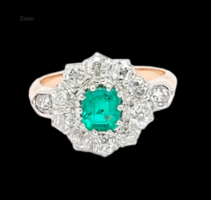 Antique emerald and diamond cluster engagement ring
SKU: 6673