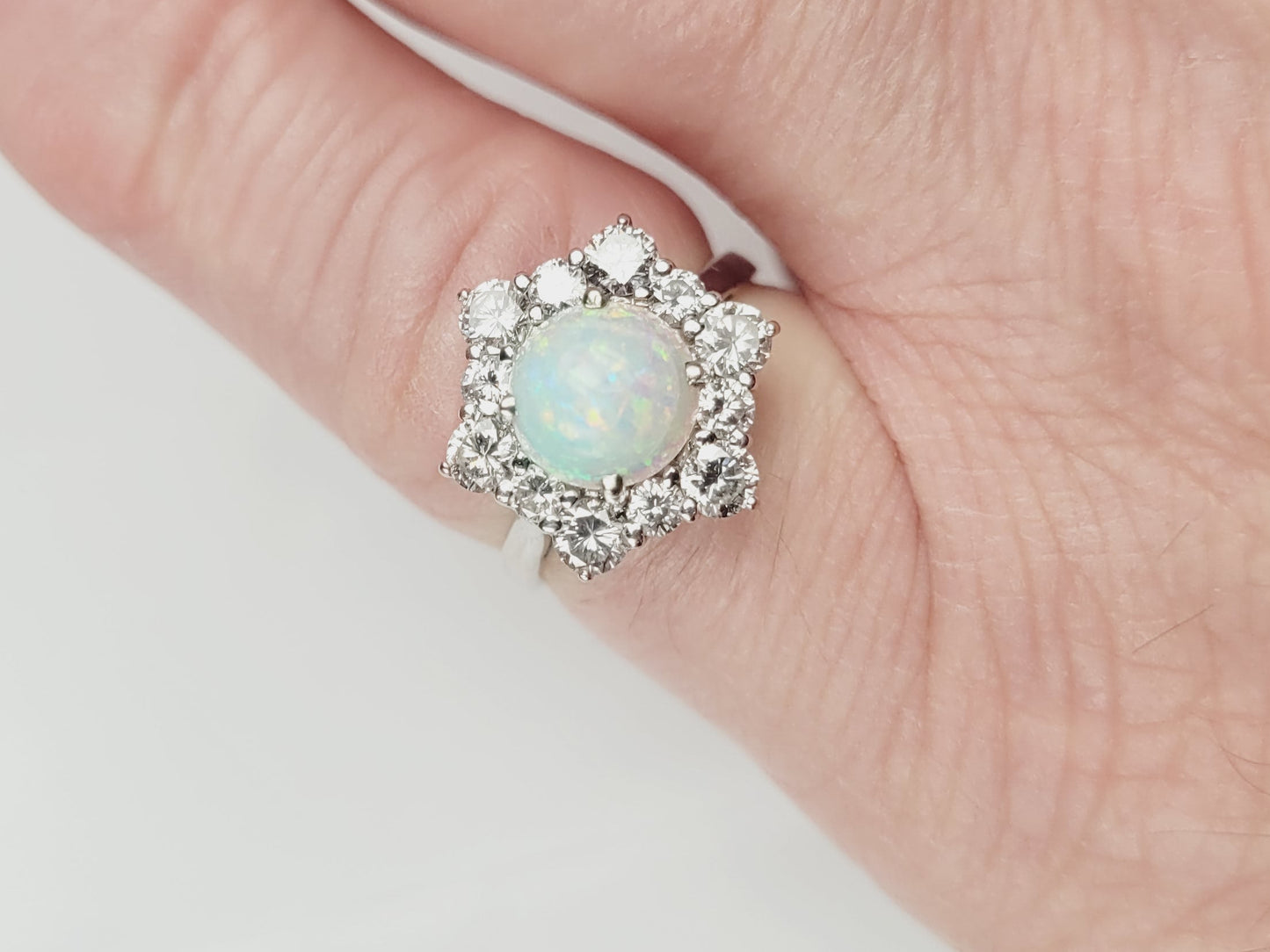 Opal and diamond cluster ring sku 9151