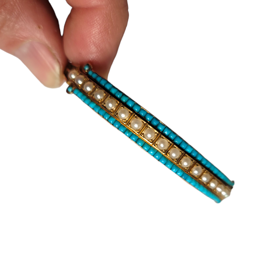 19th century turquoise and natural pearl bangle Sku 5026