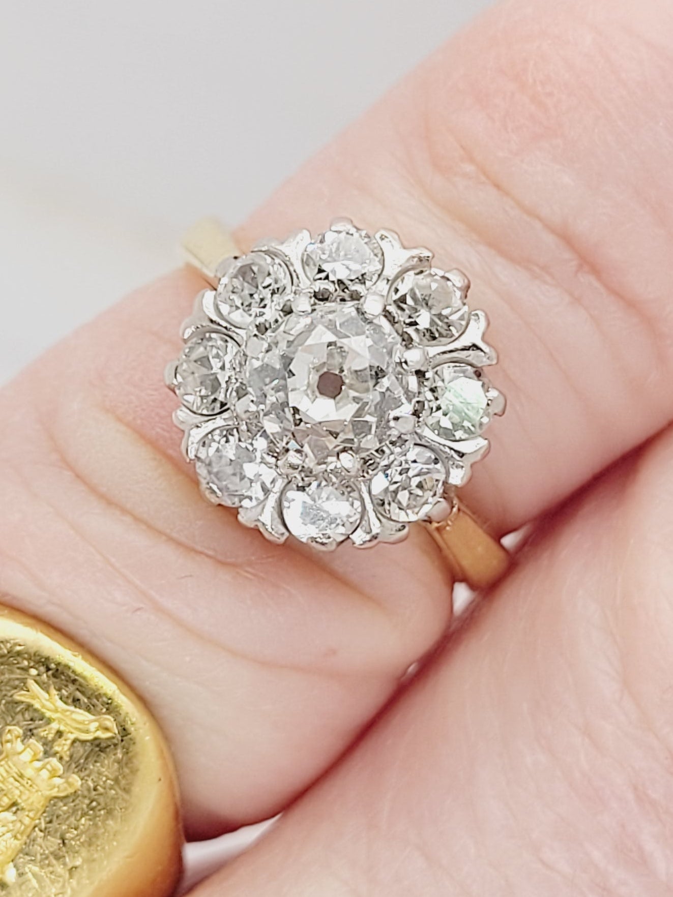 Antique diamond cluster engagement ring sku 8813