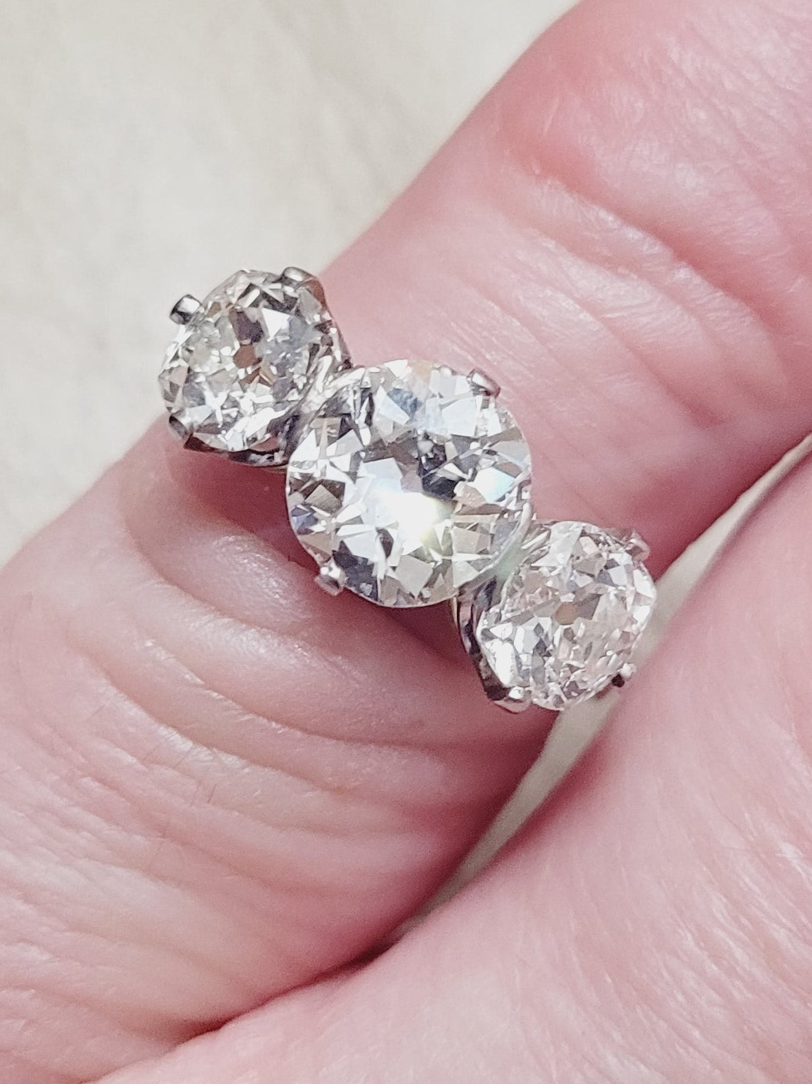 Antique old cut diamond trilogy engagement ring sku 9048