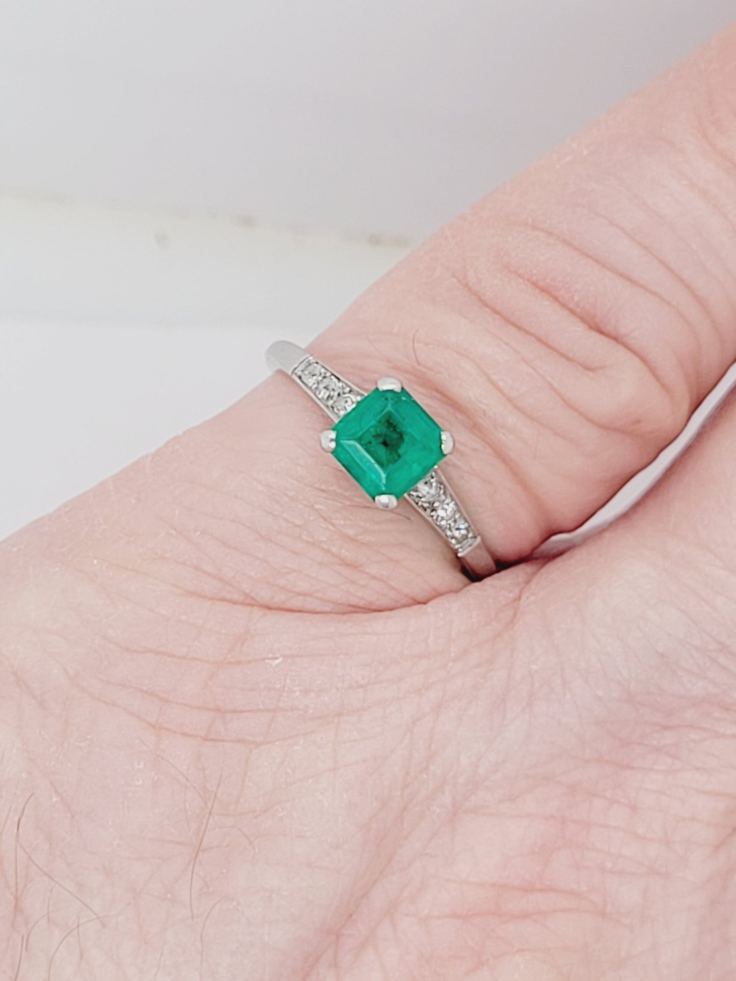 Emerald and diamond art deco ring sku 8811