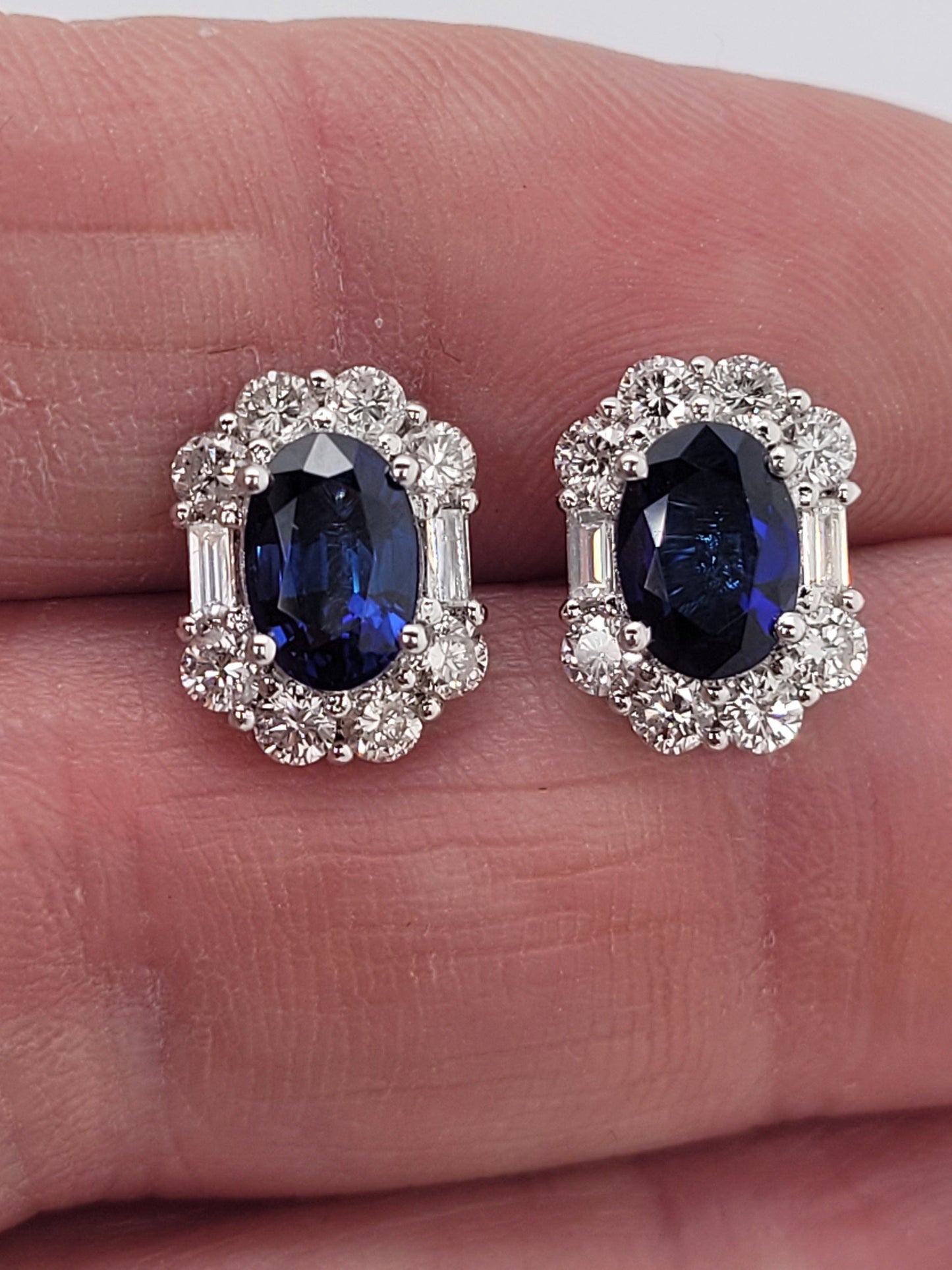 Sapphire and baguette diamond earstuds sku 9005