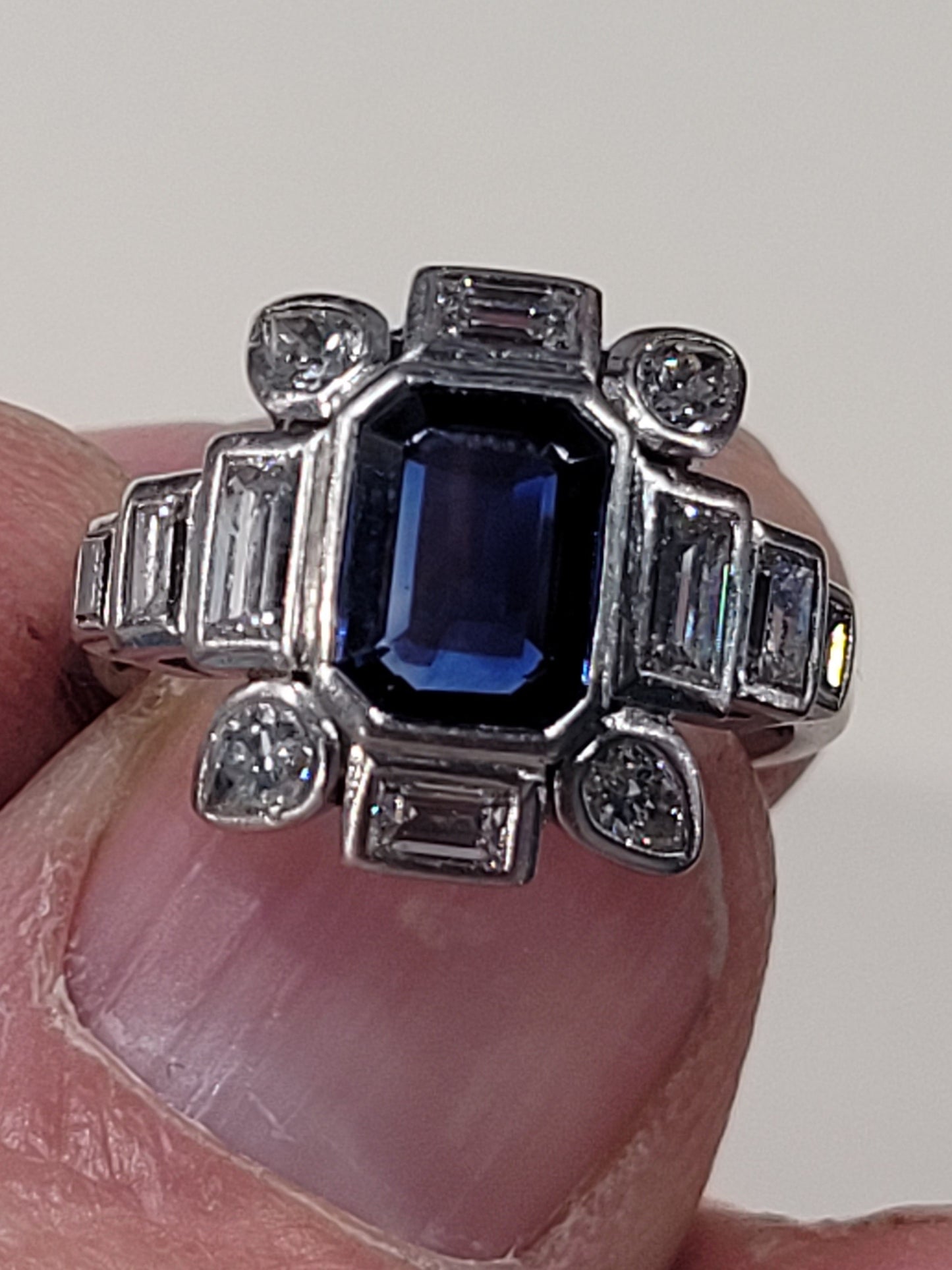 Art deco sapphire and diamond engagement ring sku 8972