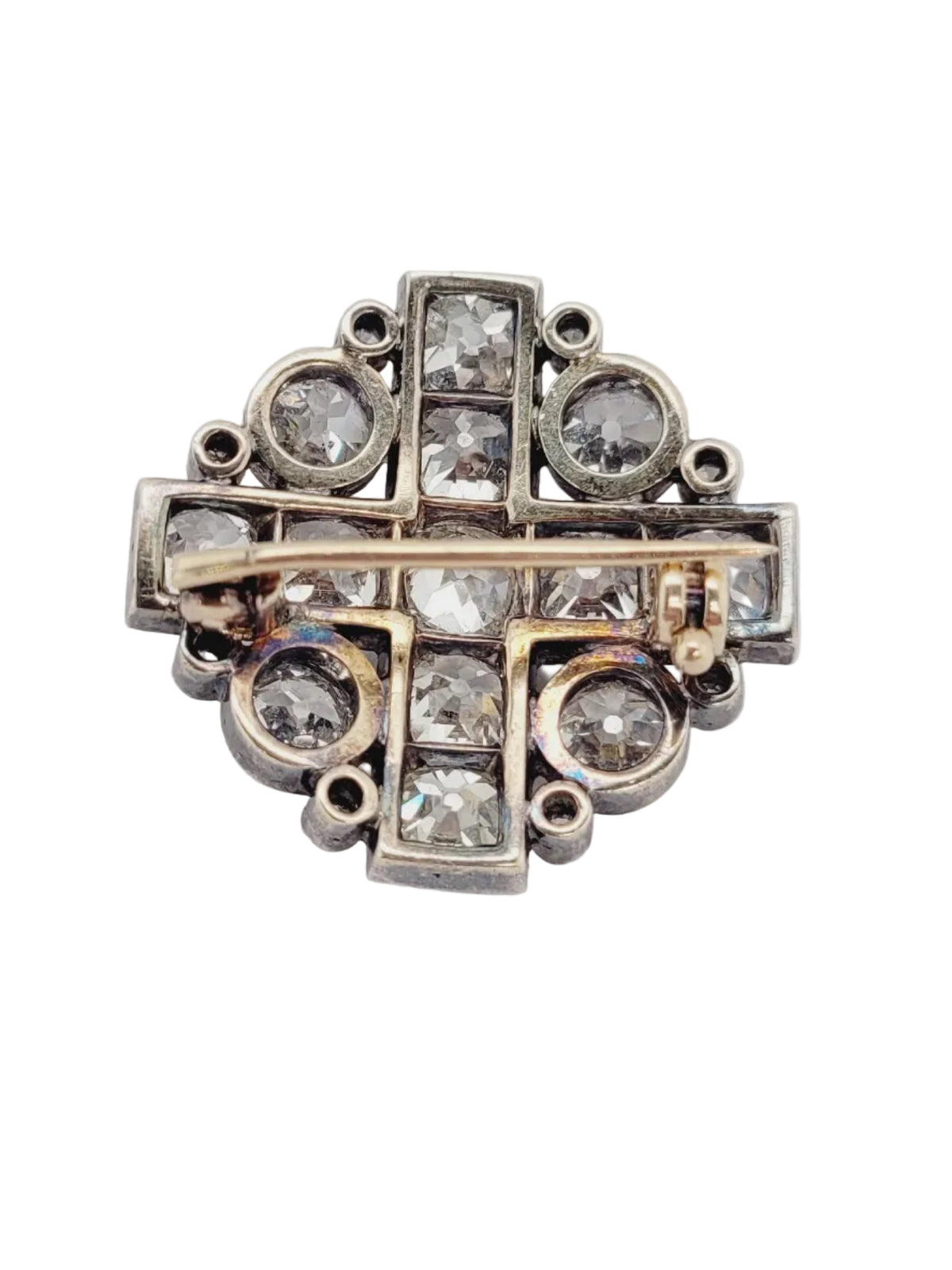Chunky old mine cut diamond cluster brooch sku 9063