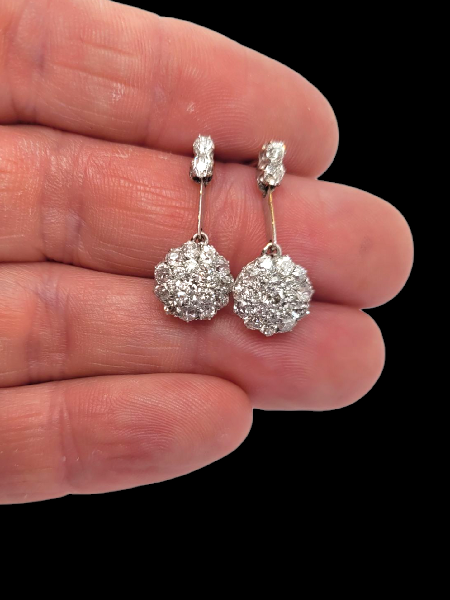 Antique belle epoque old mine cut diamond cluster drop earrings
SKU: 8149