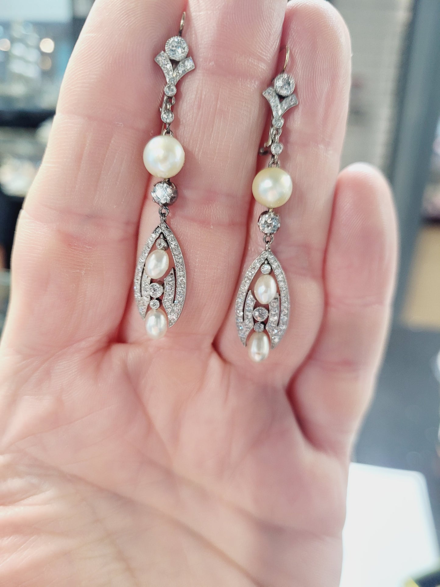 Art deco natural pearl drop earrings sku 8523