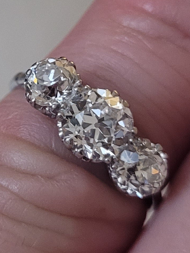 Antique art deco old cut diamond trilogy engagement ring sku 9050
