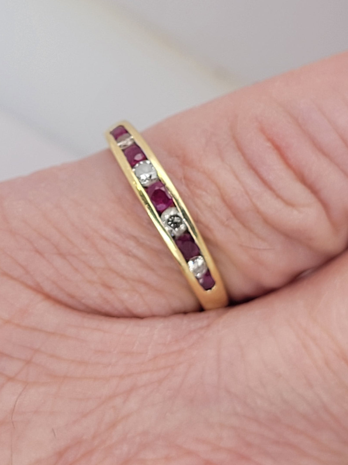 Ruby and diamond half eternity ring sku 9166