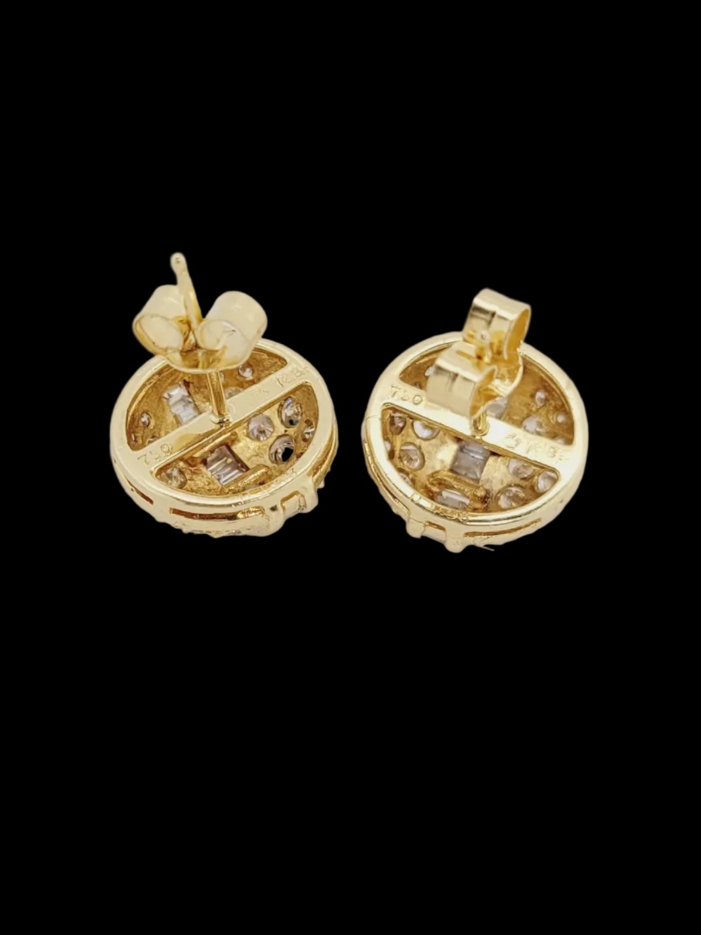 Diamond & baguette diamond bombe stud earrings skky 8754