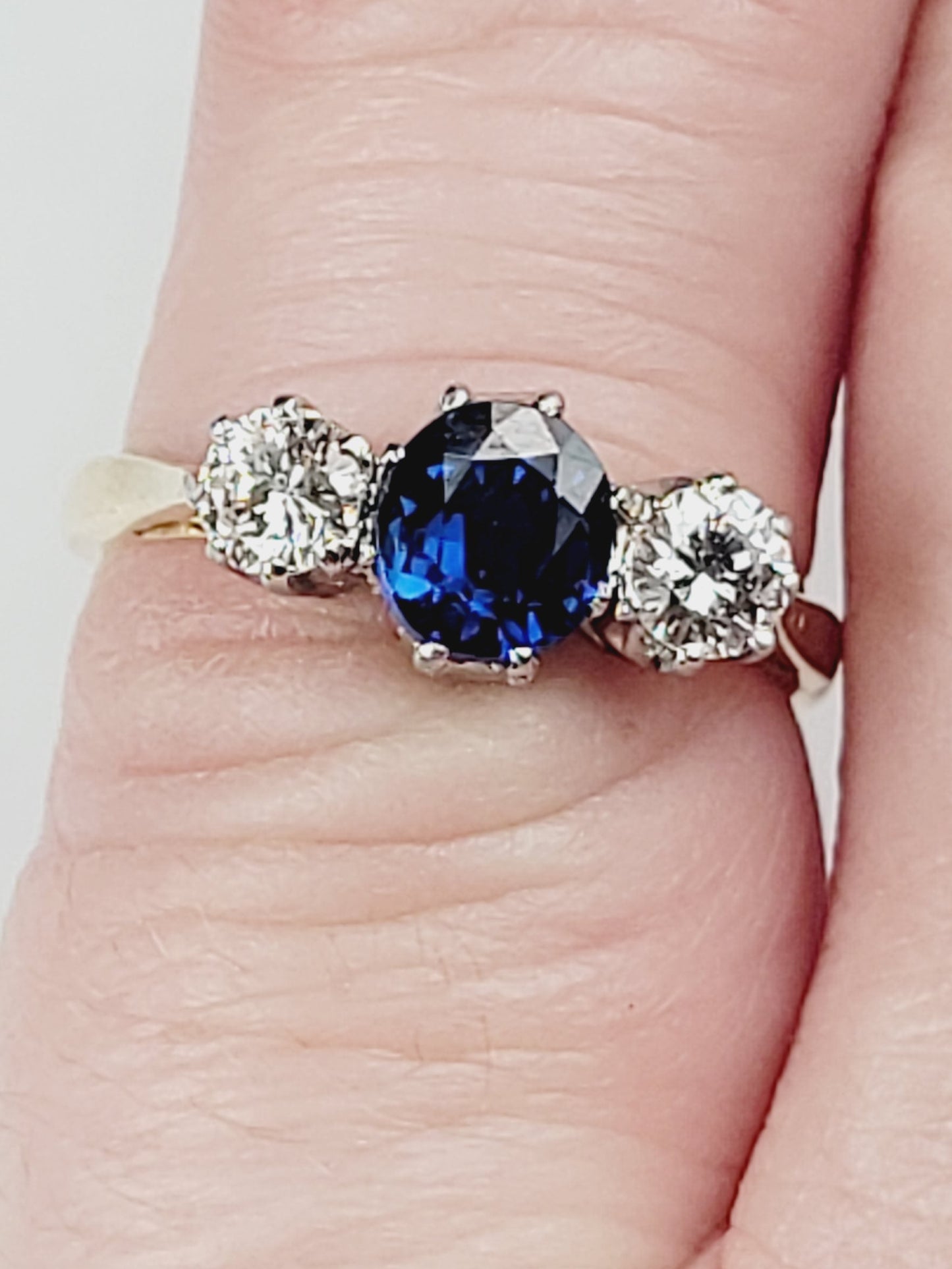Antique Sapphire and diamond trilogy engagement ring sku 9086